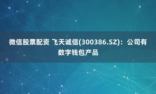 微信股票配资 飞天诚信(300386.SZ)：公司有数字钱包产品